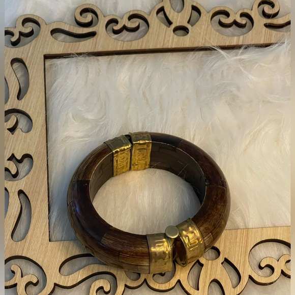 Indian Style Brass & Wood Bracelet. 3" x 1 1/4” wide. - Picture 5 of 6